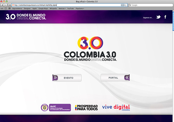 Diseño de pantallas de acceso al portal Colombia 3.0 programa del Ministerio de Tecnologías de la Información y las Comunicaciones 